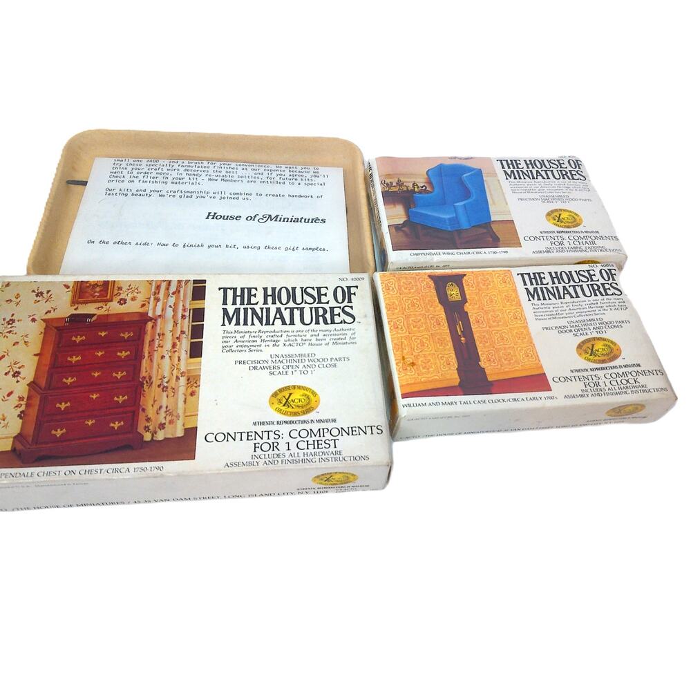 House Of Miniatures Chippendale Wing Chair Case Clock Chest Gift Sample Set 3